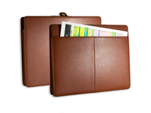 tan leather accordion file folder